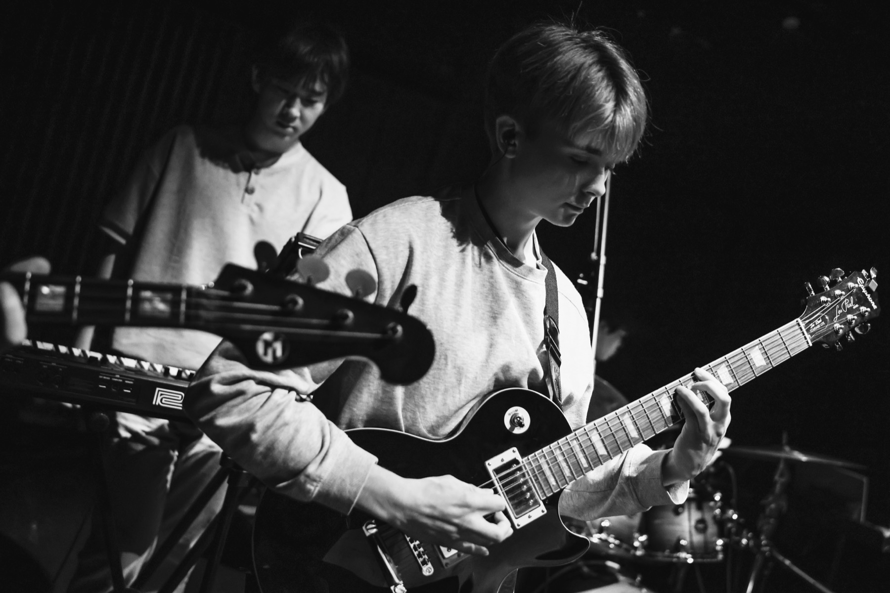 Recent guitarist close-up in black and white