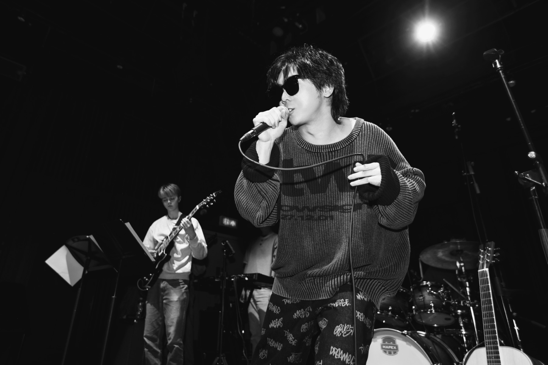 Recent stage performance in black and white
